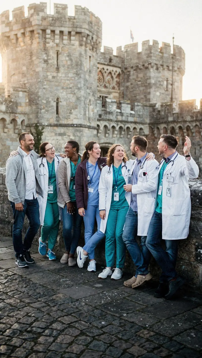 Ein atemberaubender Sonnenaufgang über dem Schloss Neuschwanstein, das in warmen Farben erstrahlt.